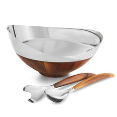Stainless and wood salad bowl