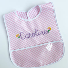 Pink check bib