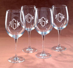 Set of 4 monogrammed wine glasses